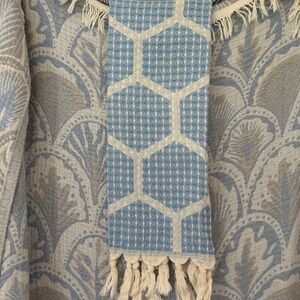 MODERN Home Bathroom Hand Towel Carolina Blue + White Handcrafted Loom Weave NEW